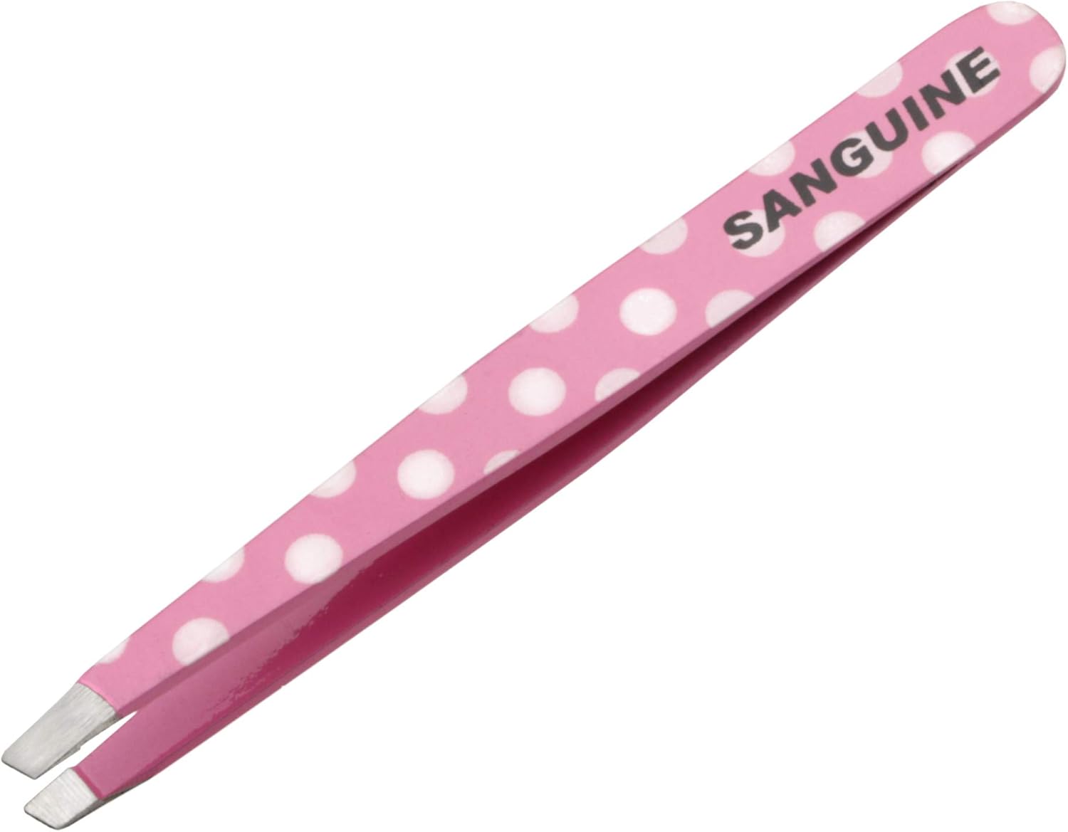 New Salon Hair Removing Tweezers Slanted Tip Pink Polka with Safety Tip Cover