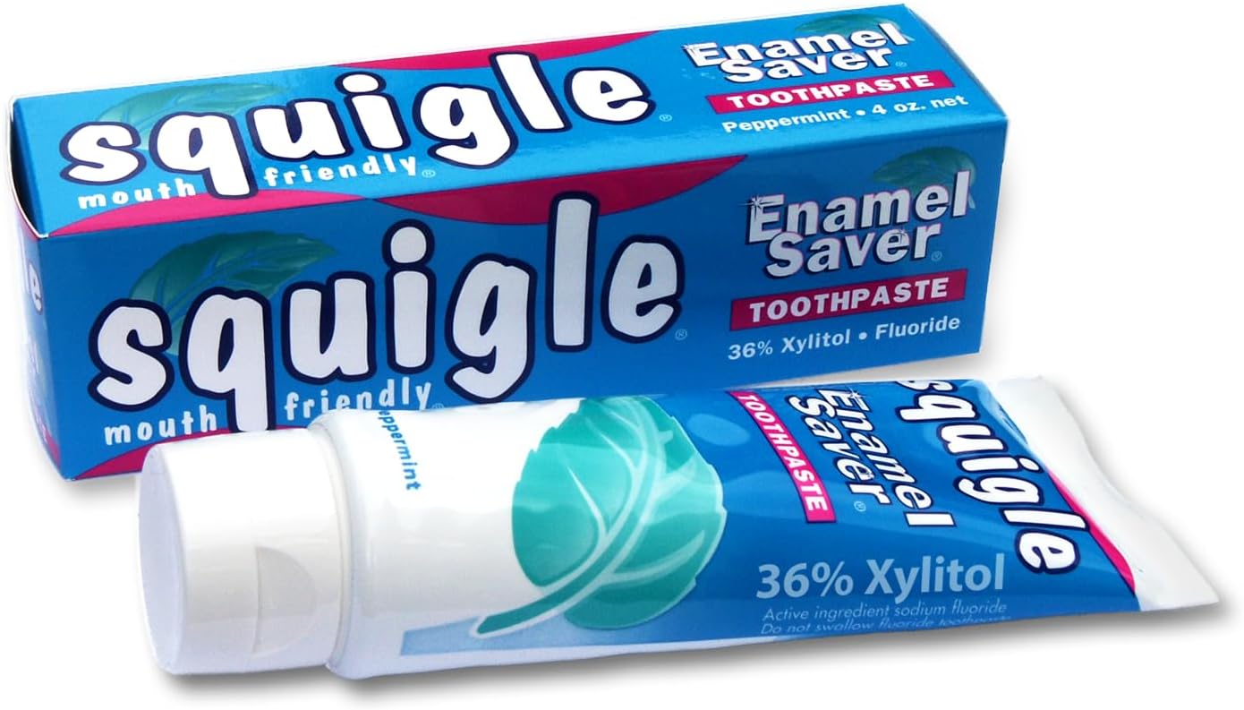 Squigle Enamel Saver Toothpaste : 36% Xylitol. with Fluoride. SLS Free. Prevents Canker Sores, Bad Breath, Perioral Dermatitis, Chapped Lips. Soothes & Protects Dry Mouths - 1 Pack