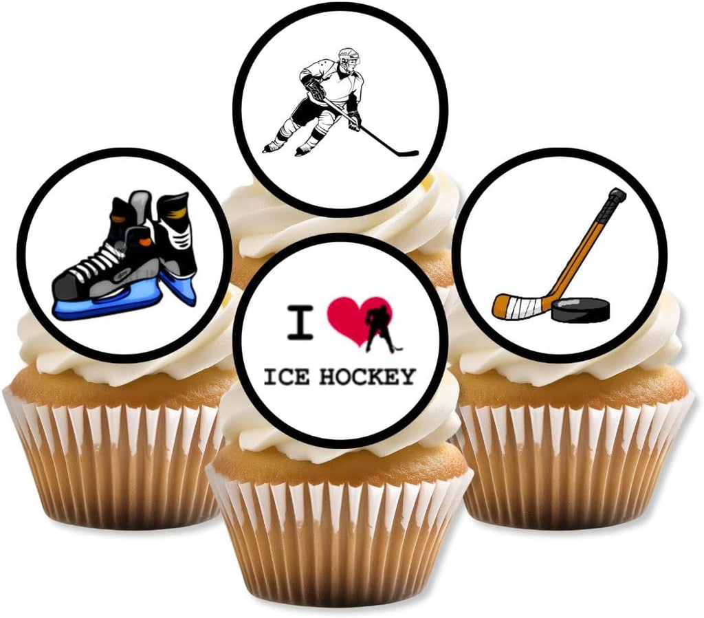 Ice Hockey Cupcake Toppers, Sports Edible Cake Decorations, Hockey Birthday Decorations, Sports Edible Cupcake Toppers for Home Baking, 48 x 3 m / 1.18 inch discs PRECUT