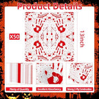 50 Pieces Halloween Bloody Handprint Napkins, Disposable Paper Napkins with Blood Splatter Design for Horror-Themed Parties, Haunted House Decorations, Halloween Dinner, and Scary Table Settings