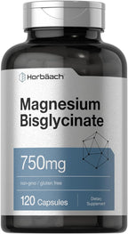 Horbäach Magnesium Bisglycinate | 120 Capsules | 750mg | Non-GMO and Gluten Free Supplement