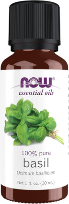 NOW Essential Oils, Basil Oil, Energizing Aromatherapy Scent, Stream Distilled, 100% Pure, Vegan, Child Resistant Cap, 1-Ounce