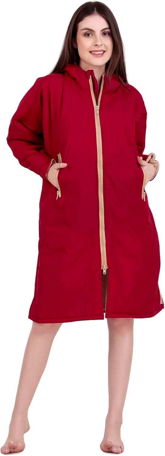 ALLEN & MATE Swim Parka Waterproof Quick Dry Oversized Hooded Changing Robe 2 Way Zipper Surf Beach Swim Jacket Men & Women