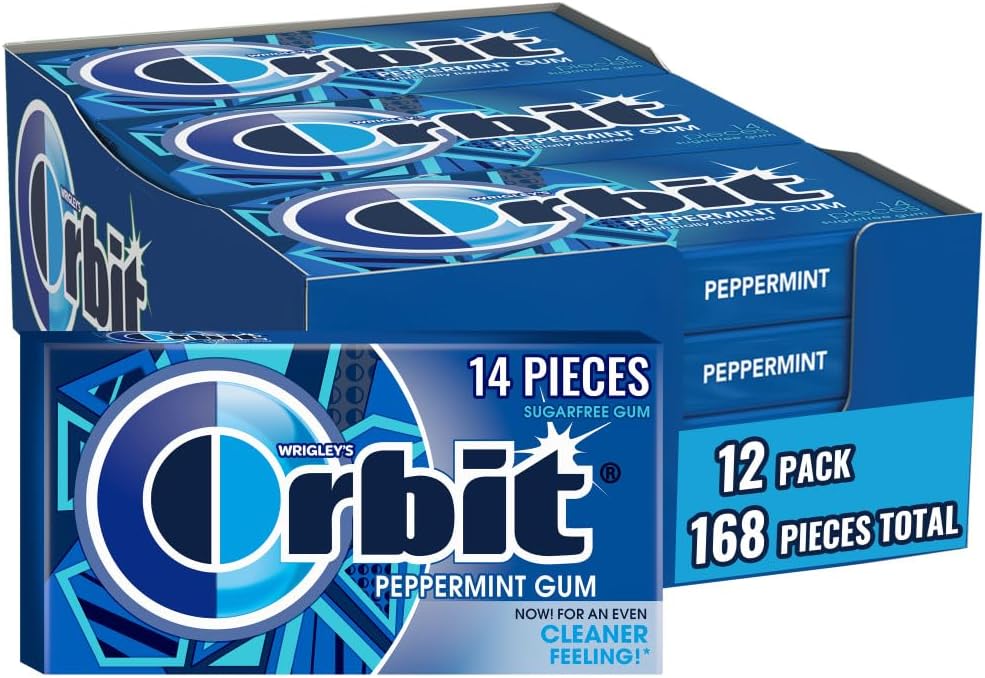 ORBIT Peppermint Sugar Free Gum Individually Wrapped, Bulk Packs of Gum, 12 Packs of 14-Pieces (168 Total Pieces)