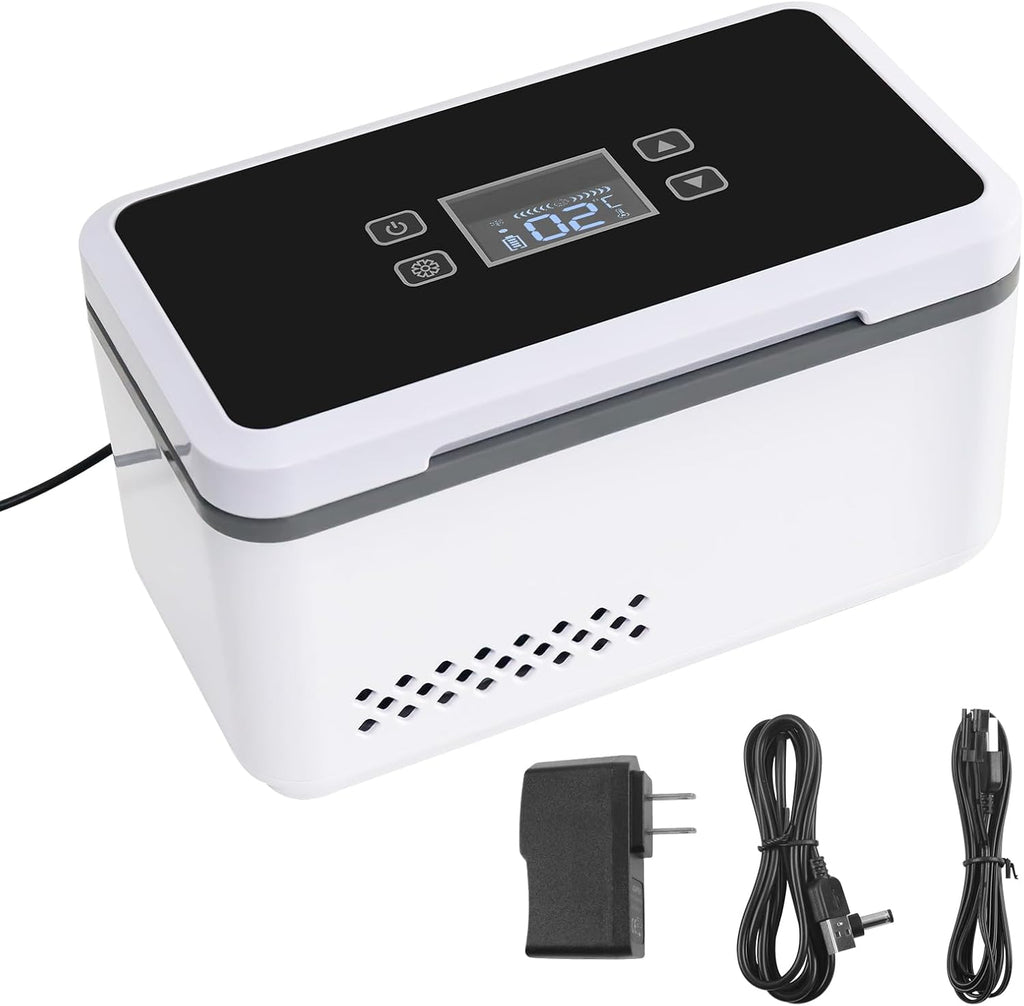 Electric Insulin Cooler Travel Case Box, Insulin Fridge Storage Portable Insulin Refrigerator, Diabetic Insulin Cooler LCD Display, Rechargeable Battery, Temperature Control, 0°C ~ 18 °C