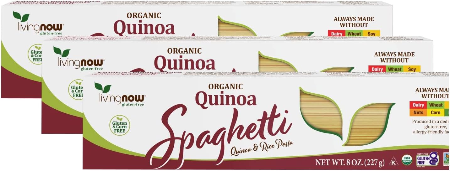 NOW Foods, Organic Quinoa Spaghetti, Gluten-Free, Corn-Free, Non-GMO, Quinoa and Rice Pasta, 8-Ounce (Pack of 3)