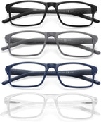 MODFANS Reading Glasses Men Readers 4 Pack,Blue Light Blocking Reading Glasses Anti Glare/Eye Strain Filter UV,Rectangular Unisex Lightweight Frame Comfortable Spring Hinge Eyeglasses 1.75