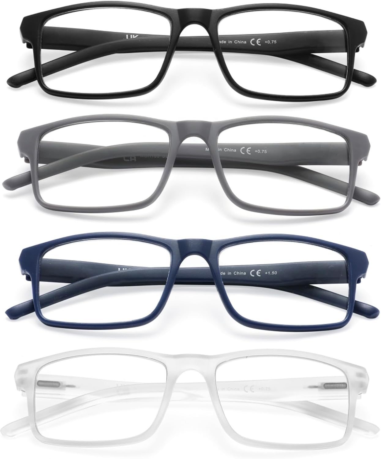MODFANS Reading Glasses Men Readers 4 Pack,Blue Light Blocking Reading Glasses Anti Glare/Eye Strain Filter UV,Rectangular Unisex Lightweight Frame Comfortable Spring Hinge Eyeglasses 1.75