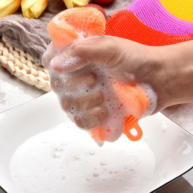 6 PCS Silicone Dish Sponges, Super Durable Safe and Dry Fast Silicone Sponge, Multi-Purpose Sponge Kitchen Gadgets, Reusable Rubber Kitchen Dish Dishes Fruits Vegetables Washing Cleaning Sponge Brush.
