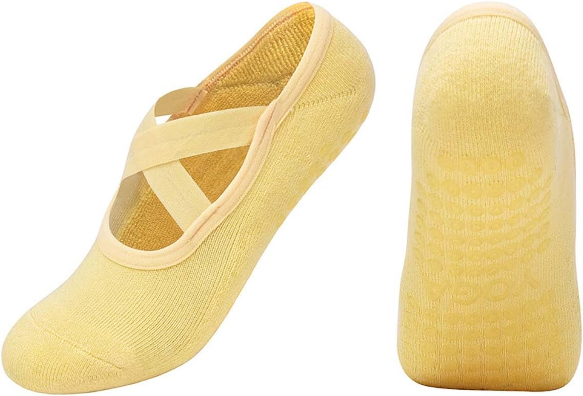 Cotton Yoga Socks with NON-SLIP GRIPS for Women - Yoga Meditation Pilates Barre Accessories - One Size Fits Most