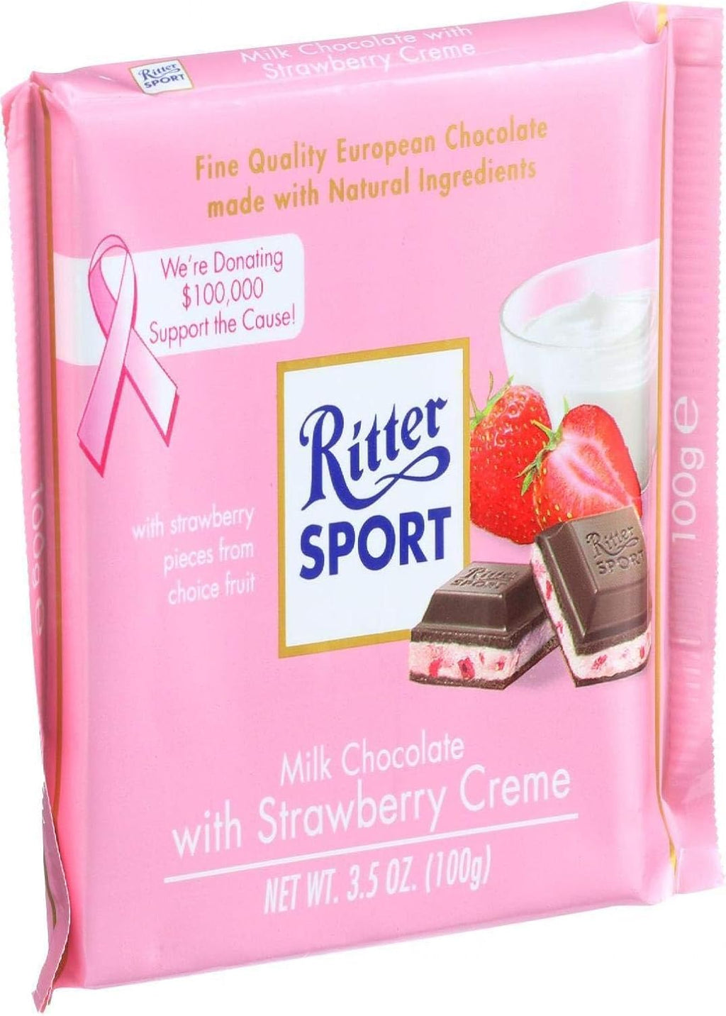 Ritter Sport chocolate Bar Strawberry and creme, 3.5 oz