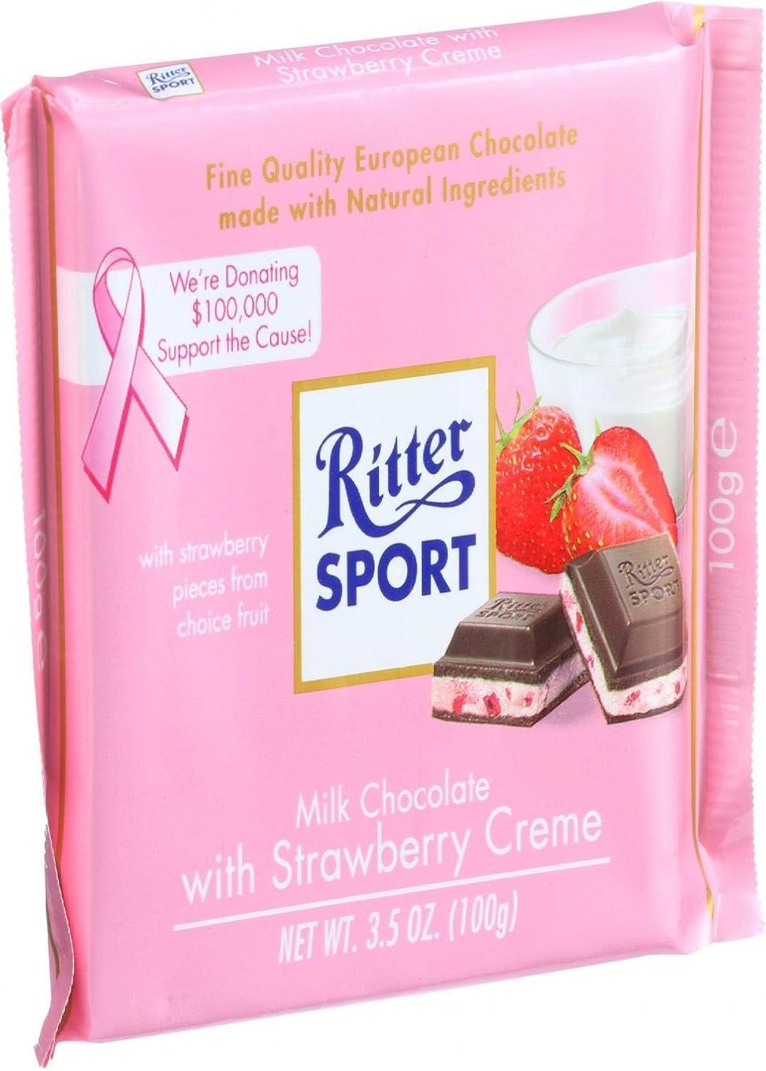 Ritter Sport chocolate Bar Strawberry and creme, 3.5 oz