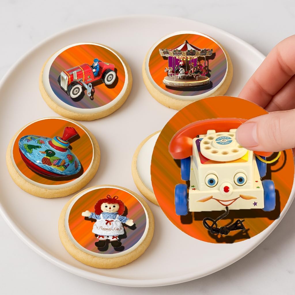 Vintage Toy Christmas Cookie & Cupcake Edible Images – 20-2” Precut Holiday Toppers – Easy to Use
