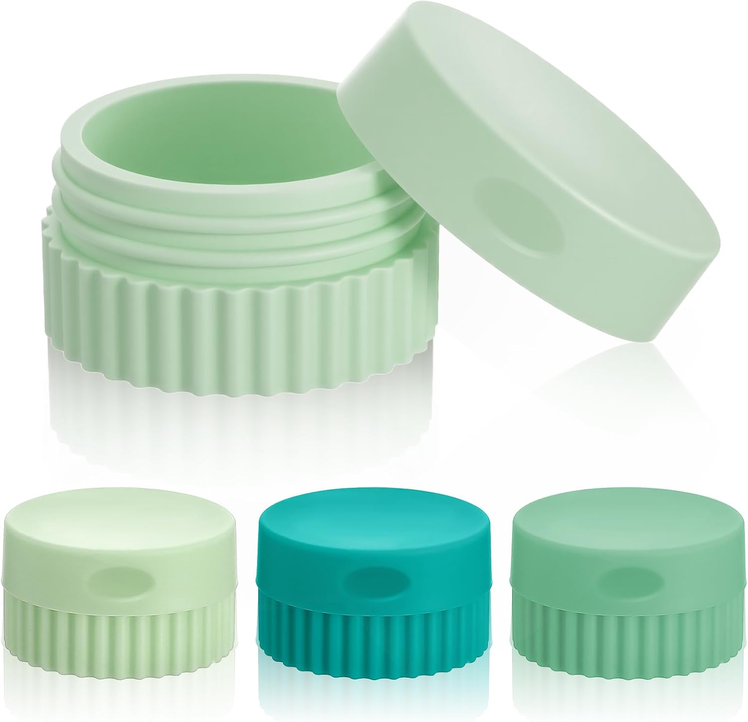4 Pcs Small Silicone Travel Containers,Silicone Travel Jars,Silicones Cream Jar with Lids,Travels Containers for Toiletries,Leakproof Refillable Bottles for Body Hand Cream, Lotion