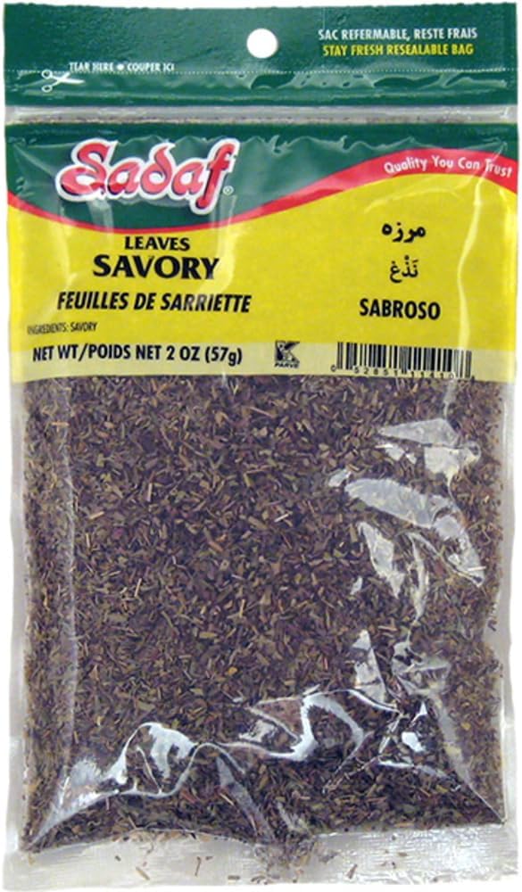 Sadaf Savory Leaves - Dried Savory Leaves for Cooking and Food Seasoning - Aromatic and Flavorful Herb - Savory Seasoning - Kosher & Vegetarian - 2 Oz Resealable Bag