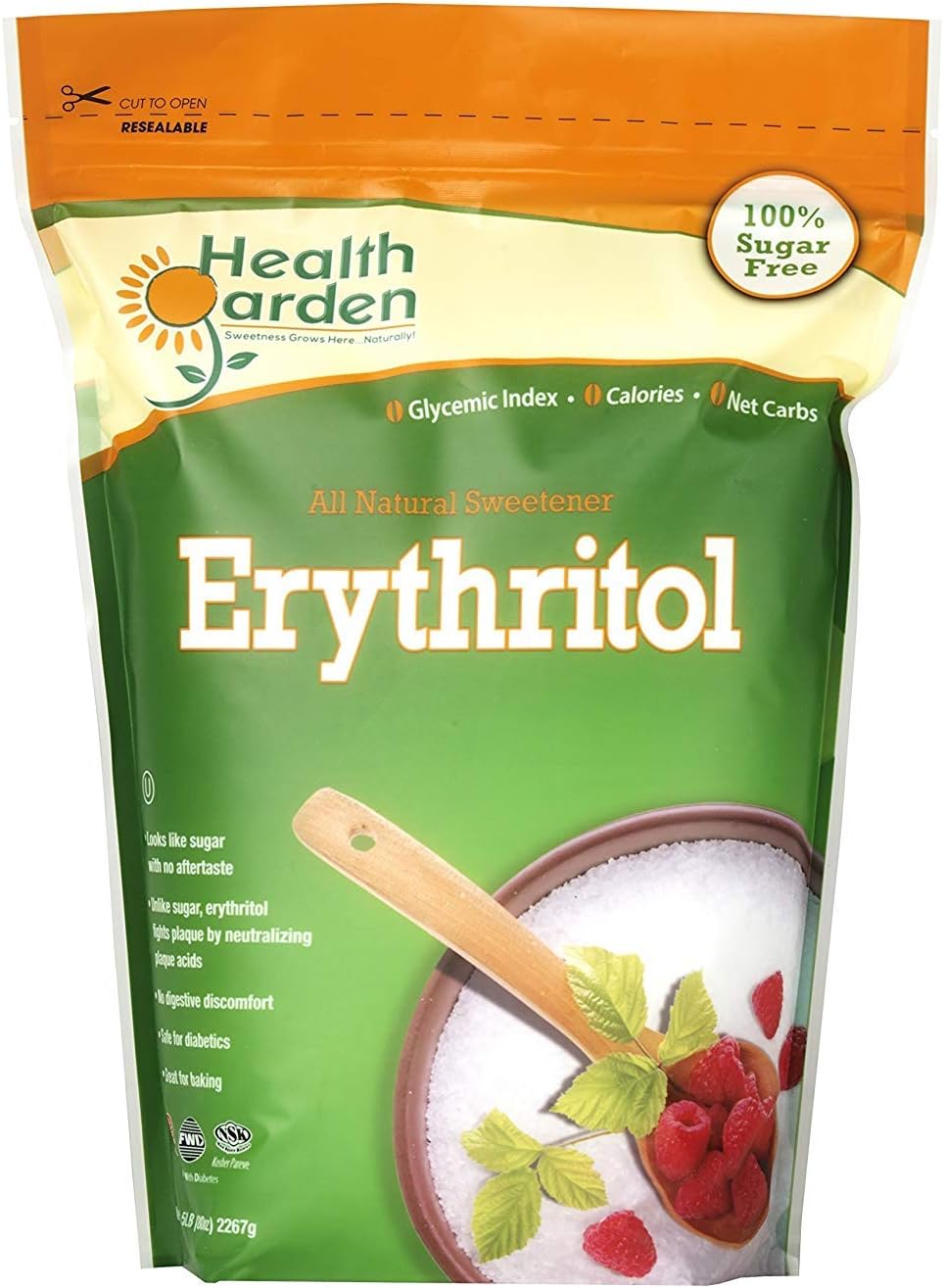 Health Garden Erythritol Sugar Free Sweetener - All Natural - Non GMO - Kosher- Keto Friendly (5 lbs)
