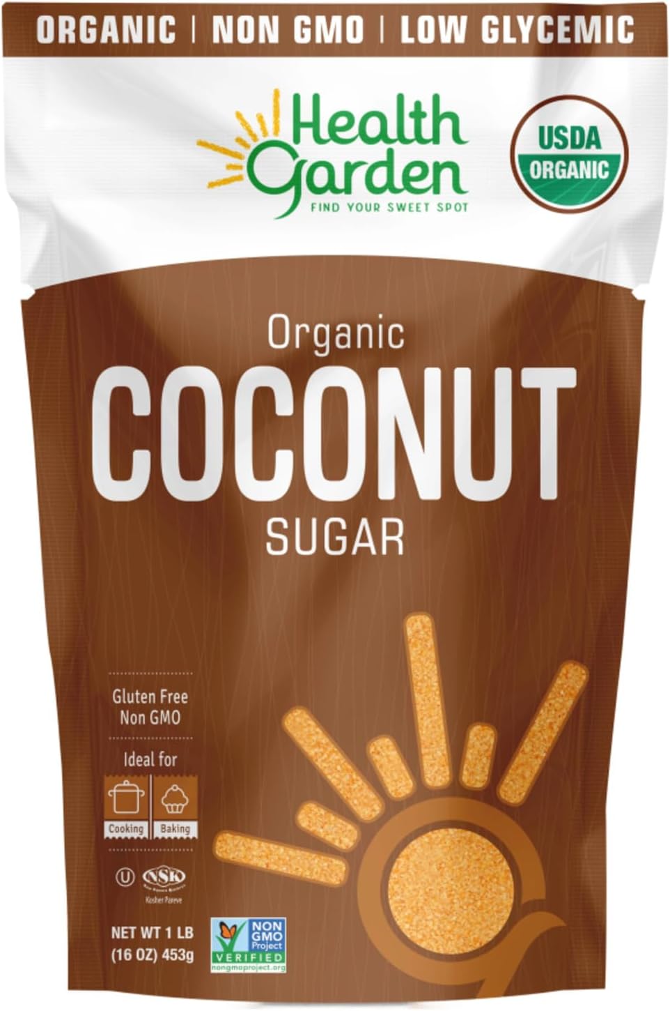 Health Garden Coconut Sugar - Gluten Free - Organic - Non GMO - Kosher - Keto Friendly (1 LB)