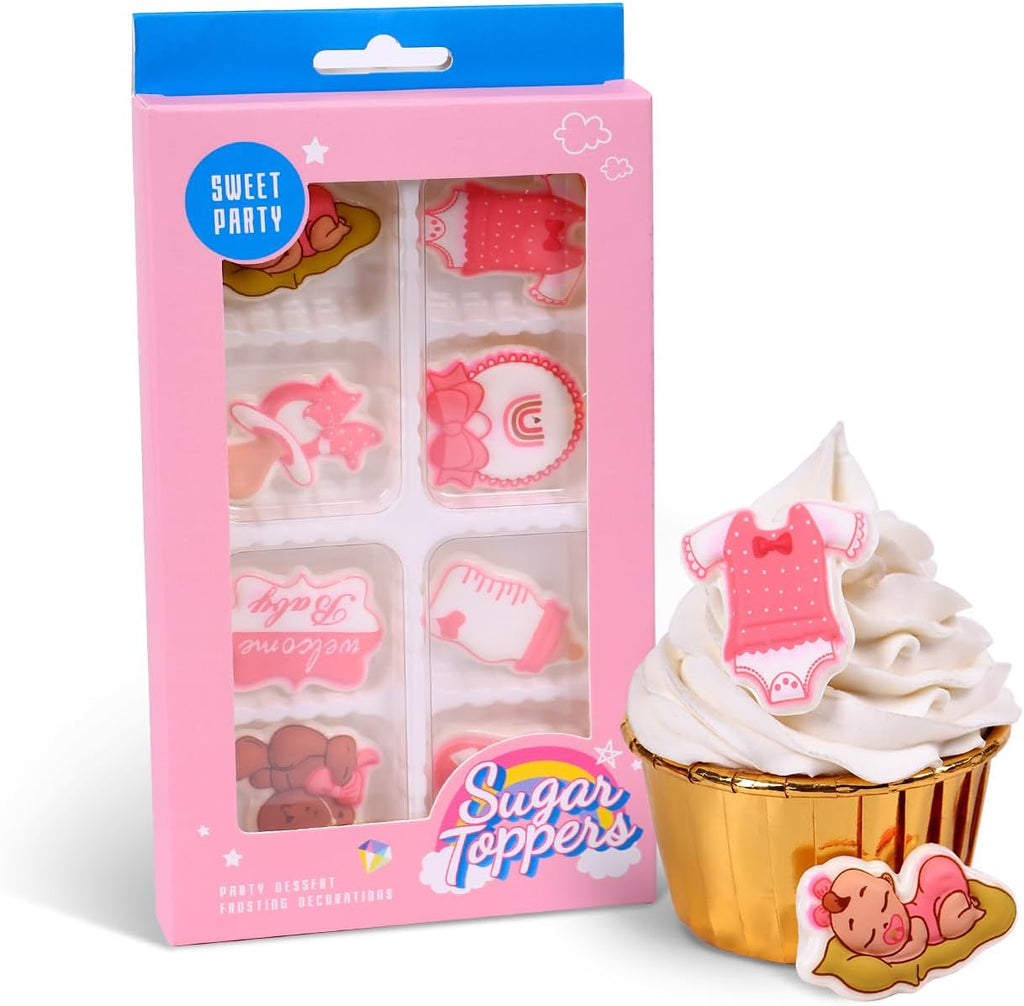 Edible Baby Shower Cake Decorations 8 Count Royal Icing Decorations Sugar Cake Toppers for Reveal Party Baking Cupcakes Ice Cream Cookies Birthday Cake