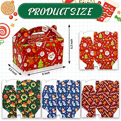 Clabby 24 Pcs Christmas Treat Boxes with Handles 3D Christmas Cookie Gift Boxes Cardboard Goodie Candy Bags Xmas Santa Elf Snowman Elk Gingerbread Holiday Party Favor Supplies, 4 Design(Novelty Style)