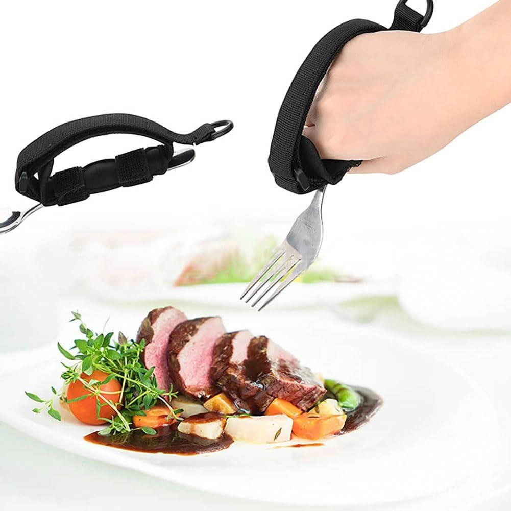 Universal Cuff Adaptive Utensils Holder Elderly Adults Eating Assistance Handicap Utensils Spoon Fork Gripping Strap Eating Hand Cuff Holding Cutlery for Disabled Individuals with Weak Grip