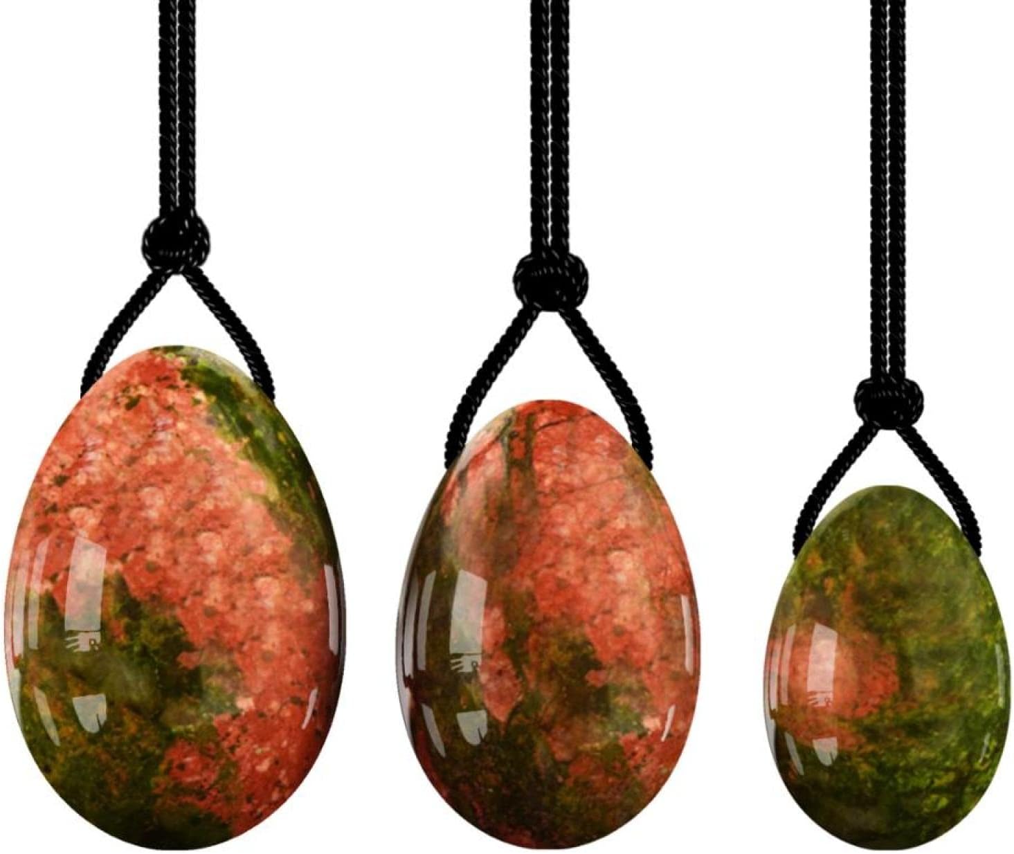 Drilled Yoni Egg Set Natural Rose Quartz Jade Eggs for Kegel Exercise Exercise Crystal Ball,Unakite Eggs