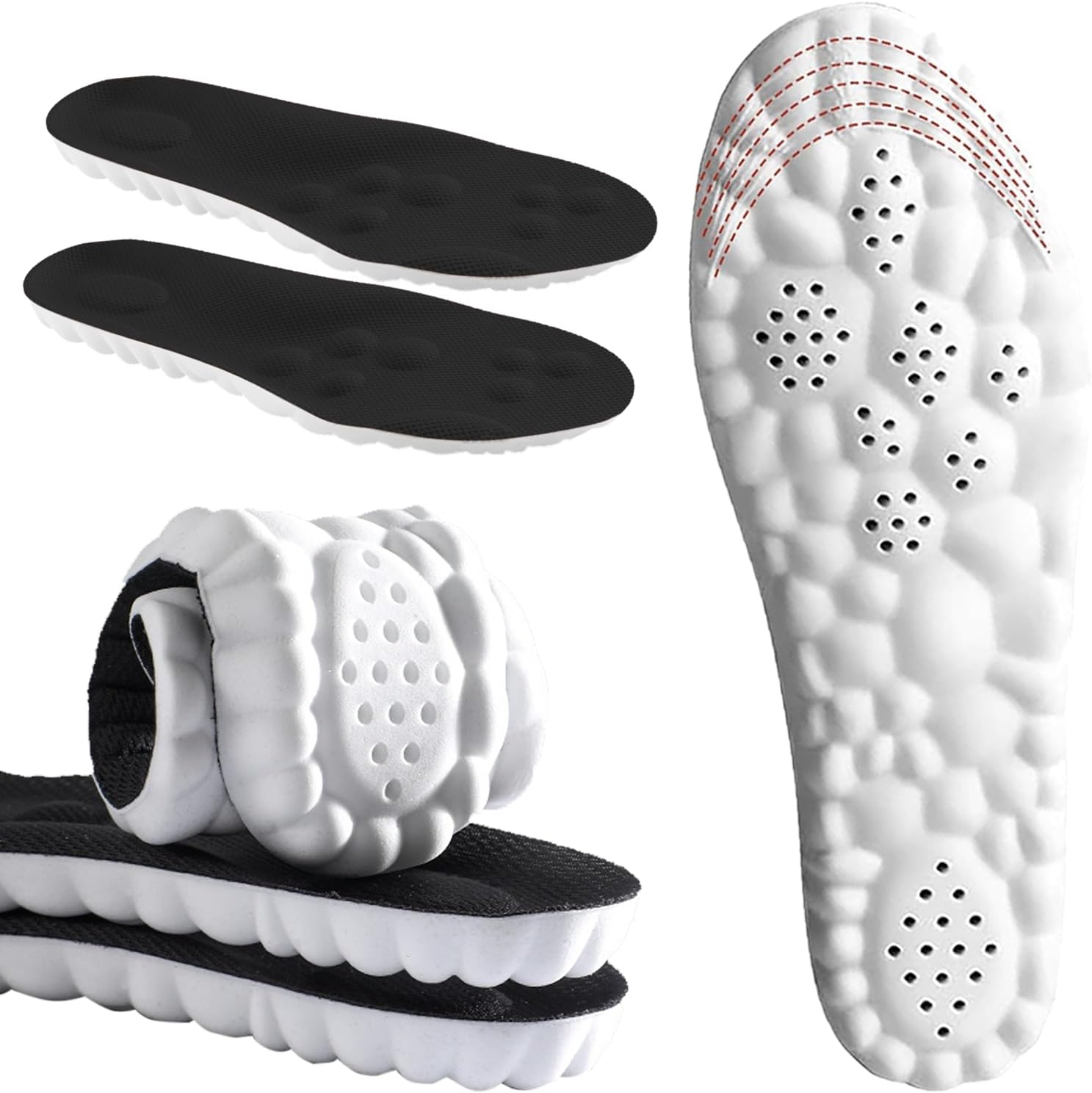 4D Cloud Insoles for Men and Women Memory Foam Cloud Insoles Super Soft Anti-Fatigue, Shock Absorption, Relieve Foot Pain, (Black, Men: US 7-11)
