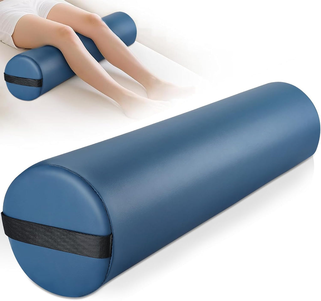 Noverlife Full Round Bolster Pillow, 6" x 26" Massage Bolsters for Under Legs/Neck/Back Pain Relief, Knee Bolster with Strap Handle, Physical Therapy Bolsters for Massage Table Bed Yoga Pillow, Blue