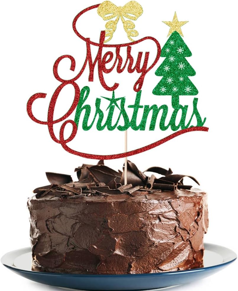 Merry Christmas cake Toppers Glitter Eve Xmas Cupcake Picks for Celebrating Merry Christmas Theme New Year Holiday Party Cake Decorations Supplies ﻿ (1)