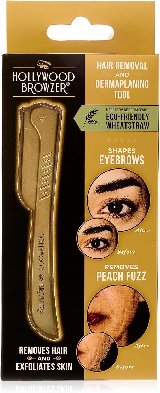 Hollywood Browzer Dermaplaning Face Razor Women - Facial Hair Remover - Peach Fuzz Exfoliating Tool - Eyebrow Shaper - Precision Blade Sensitive Skin Care for Upper Lip Chin -Travel Size Grooming Kit