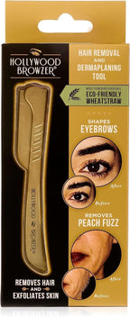 Hollywood Browzer Hair Removal and Dermaplaner - Eyebrow Razor for Women - Removes Peach Fuzz - Travel Size Eyebrow Grooming Kit - Gold - 1 pc