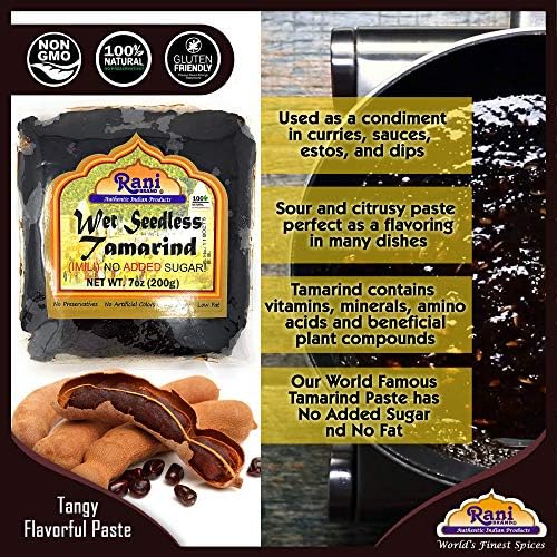 Rani Tamarind, Wet Seedless Block/Slab (Imli) 7oz (200g) ~ All Natural | No added sugar | Vegan | Gluten Free | NON-GMO | Kosher | Indian Origin