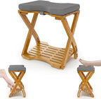 Double Step Footrest Under Desk,6 Adjustable Heights with Adjustment Knob,Adjustable lErgonomic Foot Stool Under Desk for Home &Office,Cushioned Top &Non-Slip Surface,Excellent Bamboo Wood