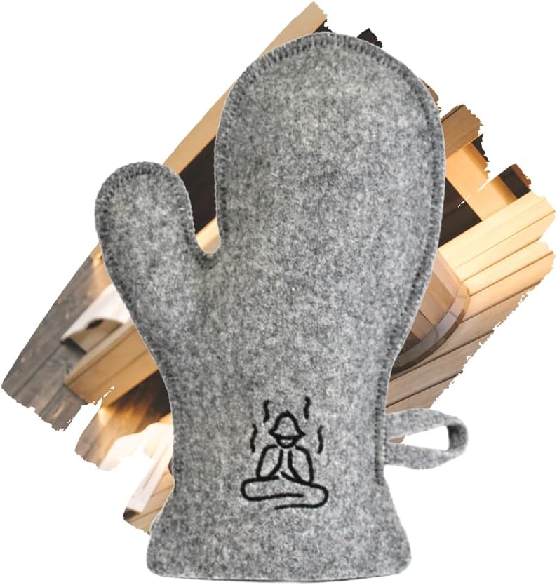 Premium Sauna Mitten Wool Glove for Heat Protection – Natural Grey Felt Heat-Resistant Hand Mitt for Finnish, Russian & Traditional Saunas or Steam Room – Banya Accessory & Spa Gift for Men and Women
