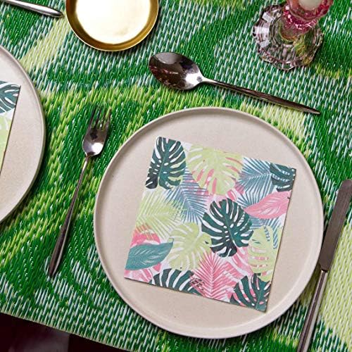 Pack of 20 Pastel Tropical Palm Leaf Paper Napkins | Disposable Serviettes, Tableware For Indoor or Outdoor Dining, Birthday, Garden Party, Summer, BBQ, Picnic, Safari, Hawaiian, Decoupage