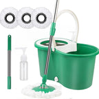 Spin Mop and Bucket with Wringer Set, 360° Spinning Mop Bucket System with 3 Microfiber Mop Replacement Heads Refills,56" Stainless Steel Extended Handle for Floor Cleaning Home Office (20QT) (Green)
