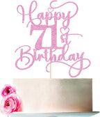 Pink Happy 71st Birthday Cake Topper 1pcs Glitter Cake Topper for One Birthday/Anniversary Theme Party Cake Decorations Supplies (71st)