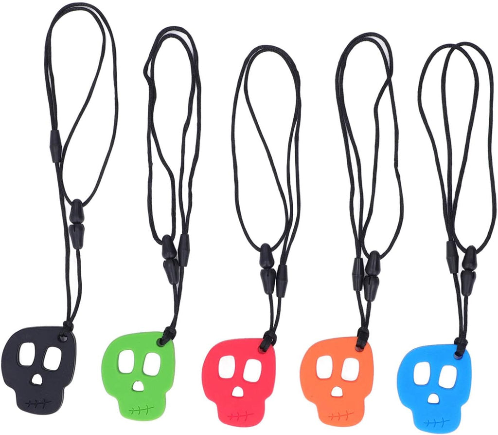 5pcs Chewing Sensory Necklaces, Skull Shape Silicone Oral Motor Aids Chewy Pendant for Autism ADHD Anxiety Relief