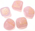 New Rose Quartz 5 Element Tumbled Stones Thick Genuine Earth Wiccan Pagan Pouch Gift Air Water Earth Fire Spirit Pentacle Star Spiritual Psychic Metaphysical Worship Altar India Asia Stone Gemstone