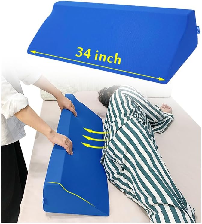 AOSSA Wedge Pillow for Sleeping, Foam Body Positioning Wedges for Bed Adults, 34" Long Inclined Sleepers Cushion for Pressure Ulcer, Bed Sores Treatment, Turning Large Body Nursing Wedge Pillow (Blue)