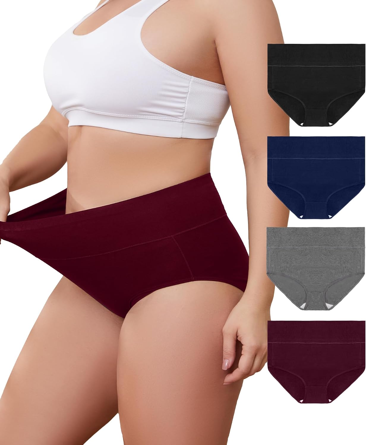 4 Pack Womens Cotton Underwear High Waist Tummy Control Knickers Full Briefs Ladies Panties with Double-Layer Waistband