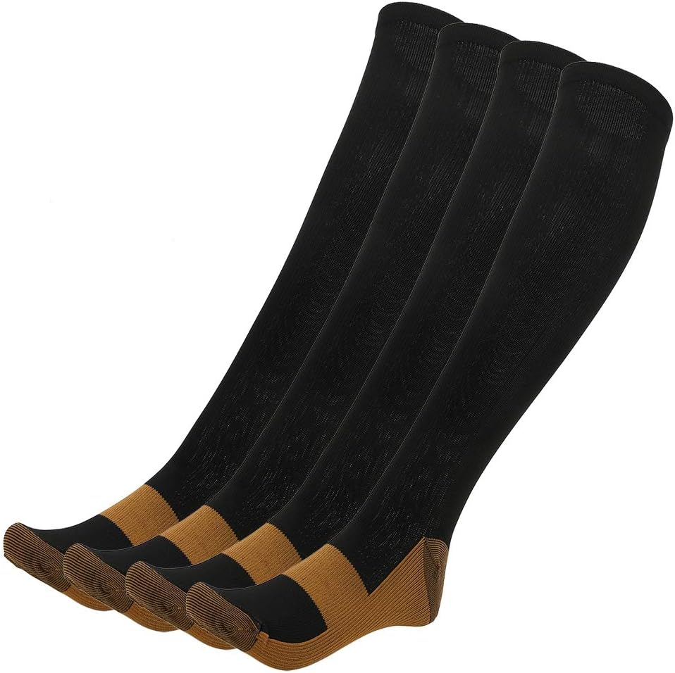 RiToEasysports 2 Pair Copper Infused Compression Socks, Sweat Wicking Breathable Fabric for Plantar Fasciitis Pain Relief, with Arch Support for , Foot and Leg Swelling