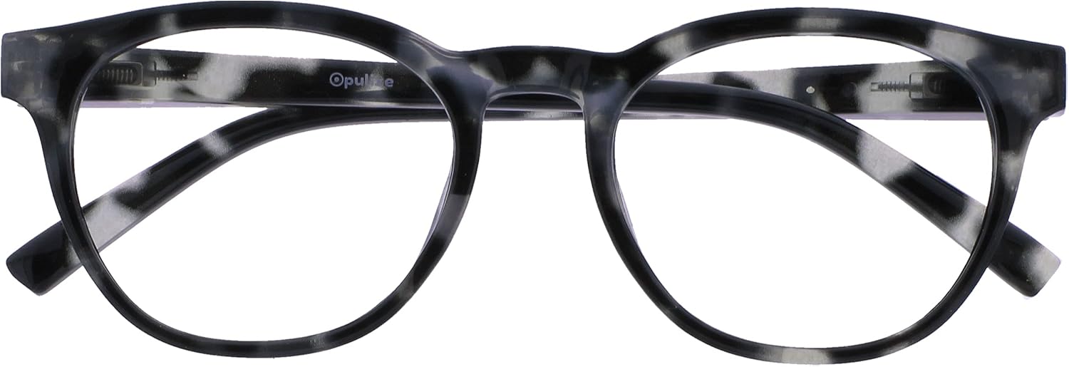 OPULIZE BLU Blue Light Blocking Reading Glasses for Women Men, Cool Round Frame with Anti-Glare Computer and Gaming Eyewear, UV and Eyestrain Protection, Grey Tortoise +1.50 (Pack of 1)