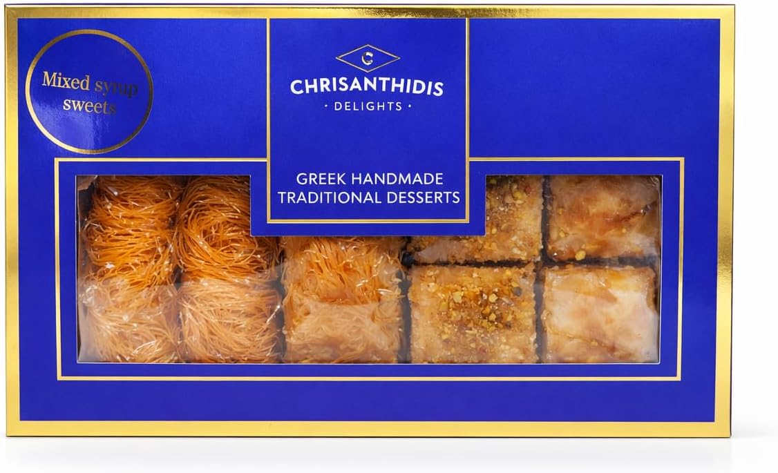 Chrisanthidis Delights Greek Mixed Syrup Desserts – Baklava & Kataifi (Kadaifi) Traditional Pastries – Authentic Mediterranean Dessert Assortment – Handmade Greek Sweets – Net Weight 580g (20.5 oz)