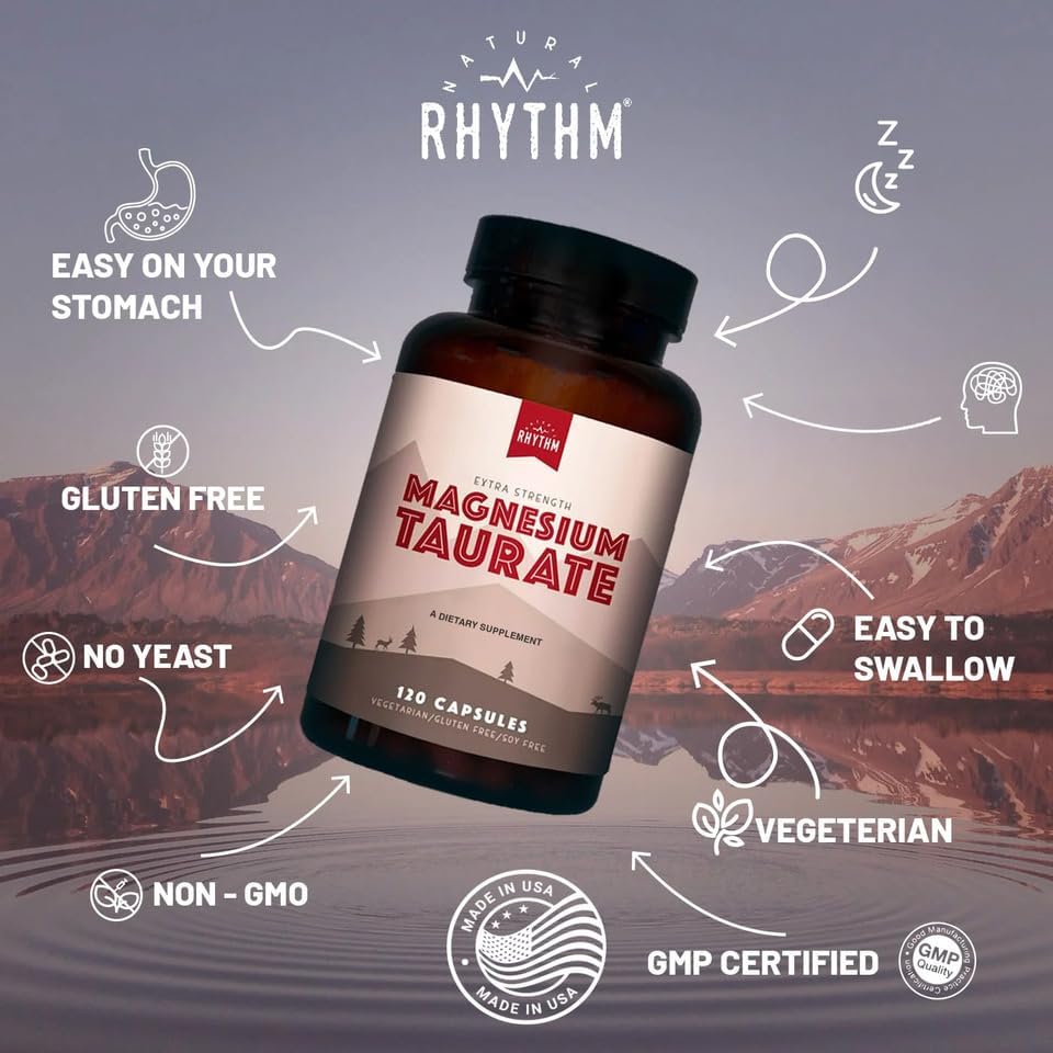 Magnesium Taurate 750mg (150mg Elemental Magnesium) – 120 Vegetarian Capsules – High-Absorption Magnesium Taurate Supplement for Heart, Muscle, and Nerve Support – Non-GMO, Gluten-Free, Made in USA