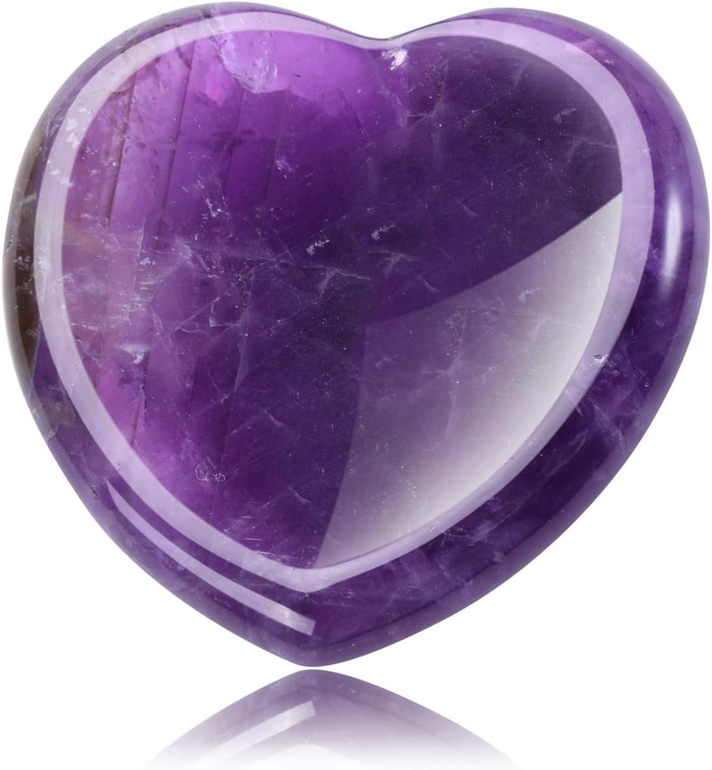 CrystalTears Amethyst Worry Stone for Anxiety Healing Crystals Heart Thumb Worry Stones Polished Pocket Heart Stones for Meditation Stress Anxiety Relief Items Gifts for Women Men