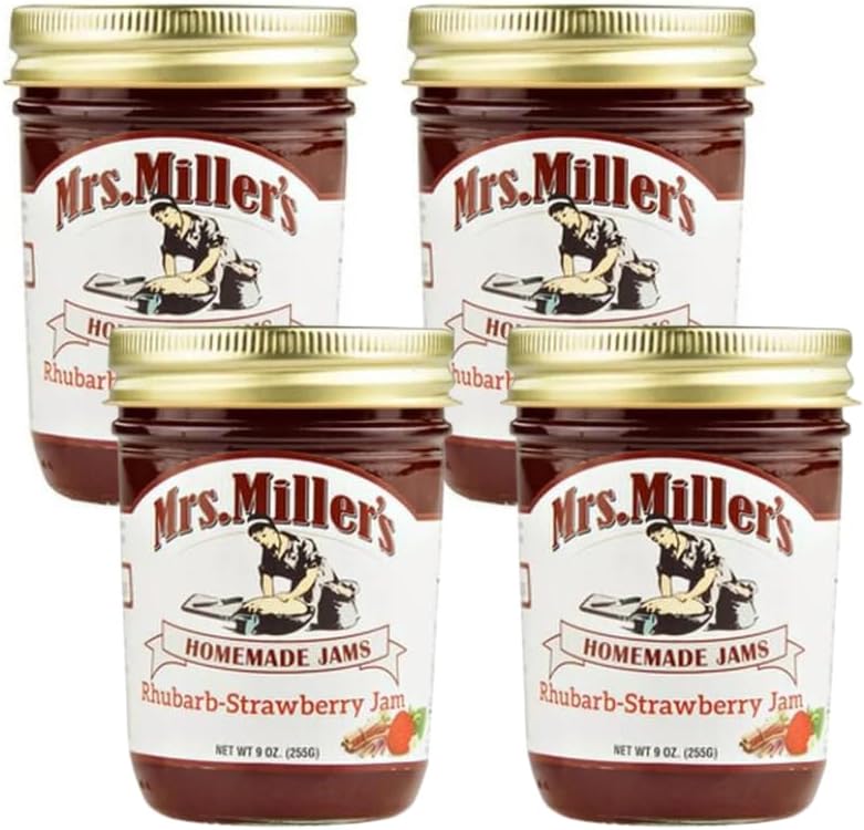Mrs. Miller's Rhubarb Strawberry Jam 9 Ounce (Pack of 4)