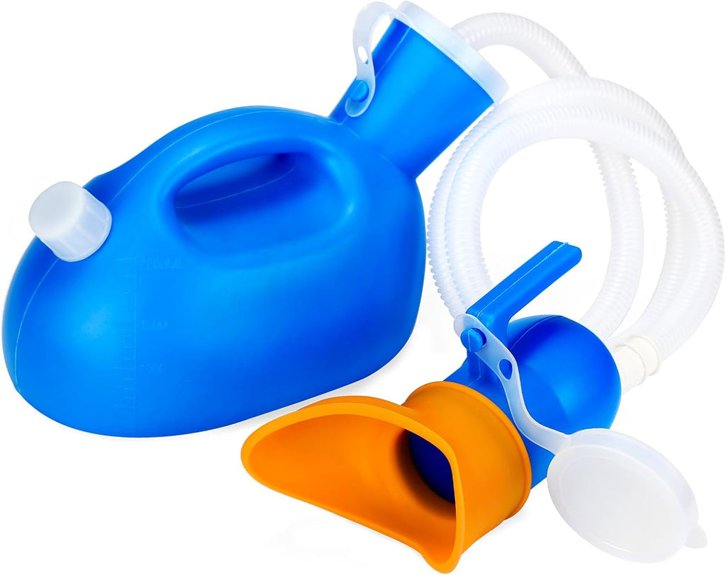 ONEDONE Urinals for Men Women - Portable Urine Bottle Spill Proof Female Urinals Pee Bottle w/Separate Urine Outlet Soft Funnel 68 OZ Urinal for Women Hospital Home Camping Leakproof 47" Long Tube