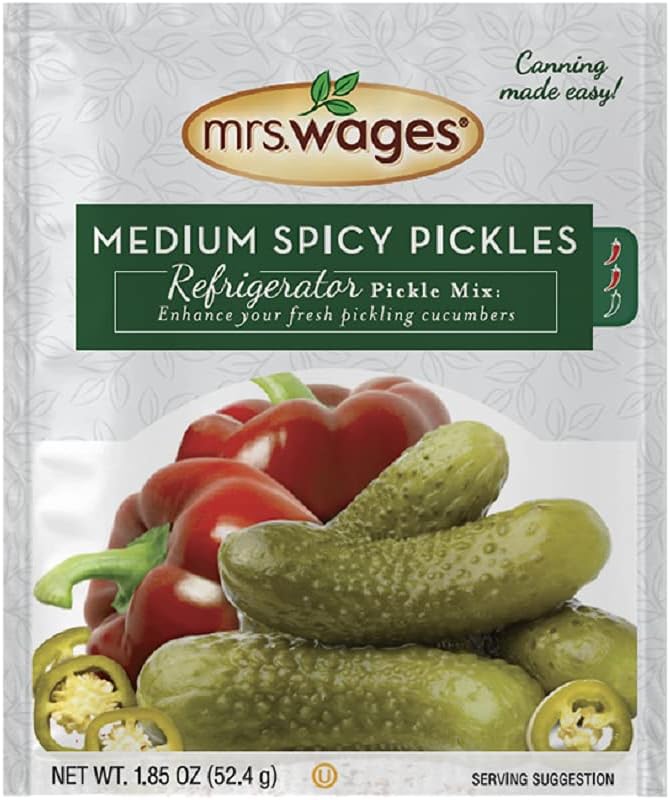 Mrs. Wages Medium Spicy Pickles Refrigerator Pickle Mix | Quick and Easy | Simple-To-Use | Simple Homemade Pickles | Flavorful Spice | 1.85 oz Packet (Value Pack of 12)