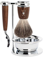 MÜHLE RYTMO Steamed Ash 4-Piece Pure Badger 3-Blade Razor Modern Luxury Wet Shaving Set - Perfect for Every Day Use, Barbershop Quality Close Smooth Shave