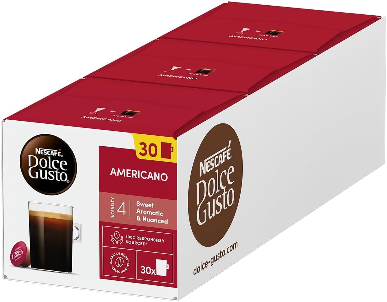 NESCAFÉ DOLCE GUSTO Americano Coffee Capsules (Pack of 3, Each 30 Pods, Total 90 Pods)